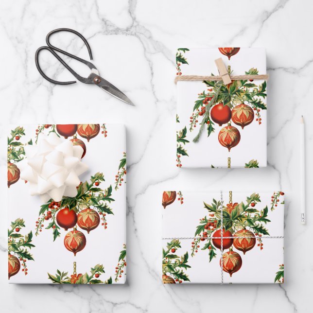 Retro Coole Weihnachtsbaumdekorationen Geschenkpapier Set (Vorderseite)