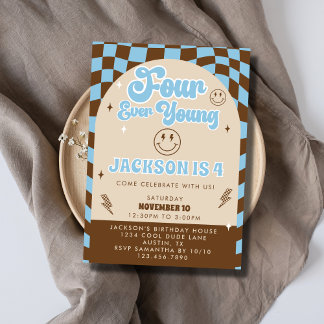 Retro Coolen Vier Jungen 4. Geburtstag Party Einladung