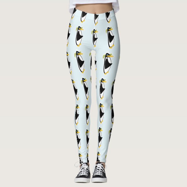 Retro Cooles Penguin Cartoon Design Mitte des Jahr Leggings (Vorderseite)