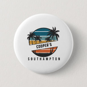Retro Cooper's Beach Southampton Surfbrett Surfen Button