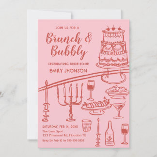 Retro coquete pink brunch and bubbly invitation