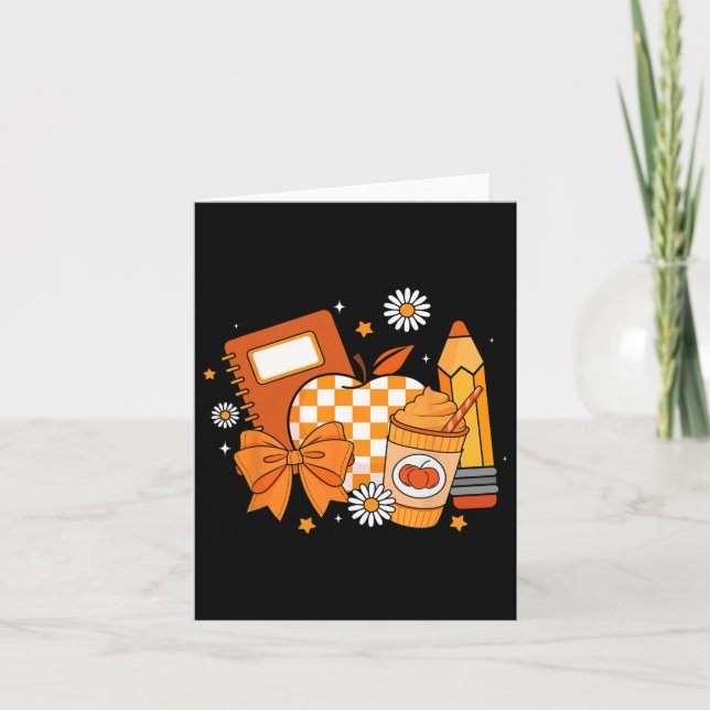 Retro Coquette Bogen Bleistift Lehrer Herbstsaison Karte (Vorderseite)
