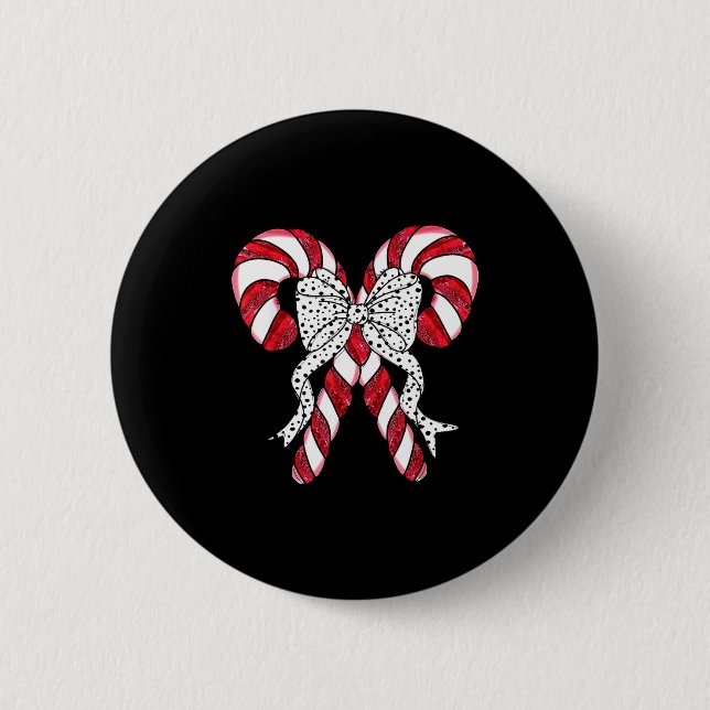 Retro Coquette Bow Candy Cane Christmas Season Wom Button (Vorderseite)