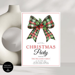 Retro Coquette Bow Script Weihnachtsbaum Party Einladung