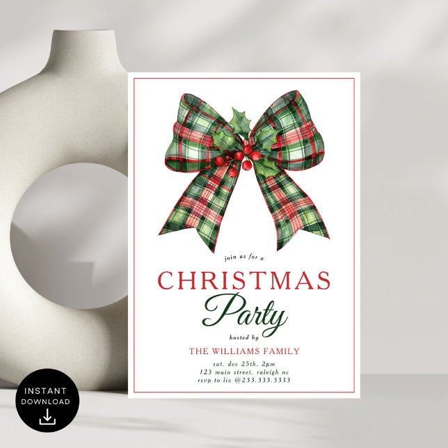 Retro Coquette Bow Script Weihnachtsbaum Party Einladung (Von Creator hochgeladen)