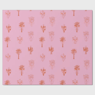 Retro Coquette Cactus & Palm Trees mit rosa Bows Geschenkpapier