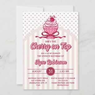 Retro Coquette Cherry on Top Mädchen-Geburtstagsfe Einladung