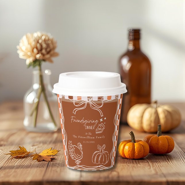 Retro Coquette Friendsgiving dinner Thanksgiving Pappbecher (Retro Coquette Friendsgiving dinner Thanksgiving Paper Cups)
