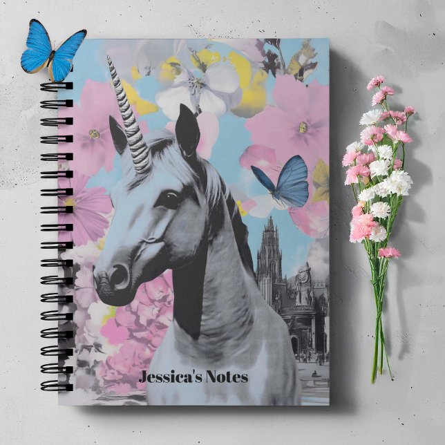 Retro Coquette Pink und Blue Unicorn Collage Notizblock (Elevate your style with this standout piece, ideal for lovers of vintage flair.)