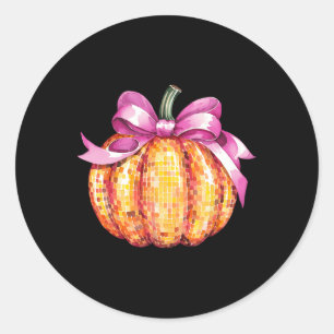 Retro Coquette Pumpkin Pink Bow Fall Erntedank Runder Aufkleber