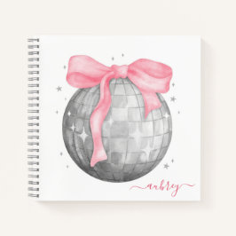 Retro Coquette Silber Disco-Kugel Rosa Schleife Notizbuch