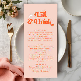 Retro Coral Pink Orange Eat and Drink Wedding Menükarte
