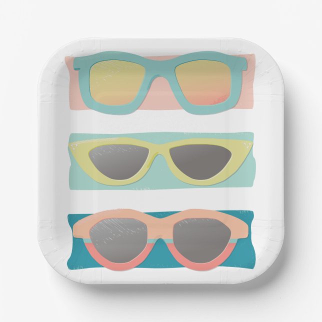Retro Coral Summer Sonnenbrille Trio Pappteller (Vorderseite)