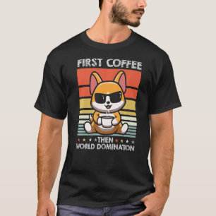 Retro Corgi Kaffee Sonnenbrille Haustier Hunde Bre T-Shirt