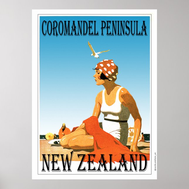 Retro Coromandel Peninsula Beach Poster Nouvelle-Z (Devant)