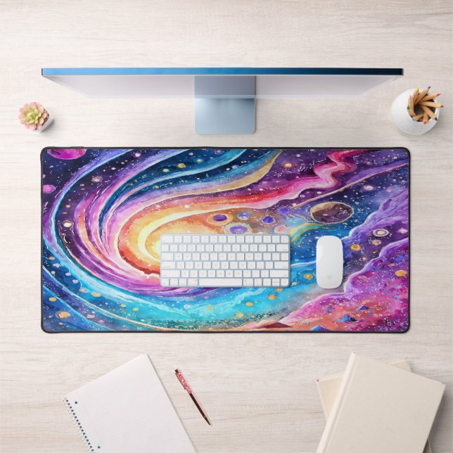 RETRO COSMIC WATERCOLOR Außenraumgestaltung Schreibtischunterlage (Büro 1)