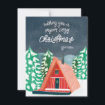 Retro Cosy Cabin the Woods Christmas Card Mitteilungskarte<br><div class="desc">Eine Abbildung einer Retro-Vintagen A-Frame-Hütte im Wald und das Zitat "Wünschen Sie sich ein herrlich gemütliches Weihnachtsfest" mit originellen Handschriften.</div>
