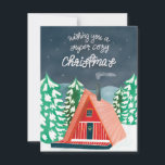 Retro Cosy Cabin the Woods Christmas Card Mitteilungskarte<br><div class="desc">Eine Abbildung einer Retro-Vintagen A-Frame-Hütte im Wald und das Zitat "Wünschen Sie sich ein herrlich gemütliches Weihnachtsfest" mit originellen Handschriften.</div>