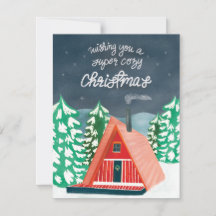 Retro Cosy Cabin the Woods Christmas Card