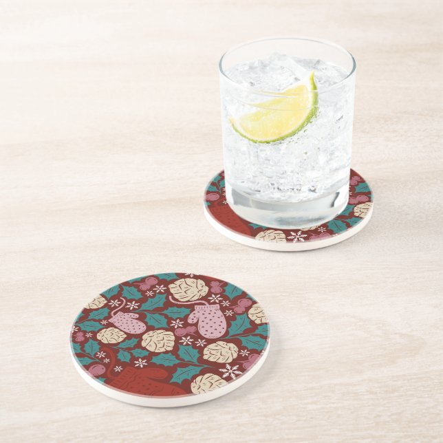 Retro Cosy Christmas Charm Pattern Getränkeuntersetzer (Seite)