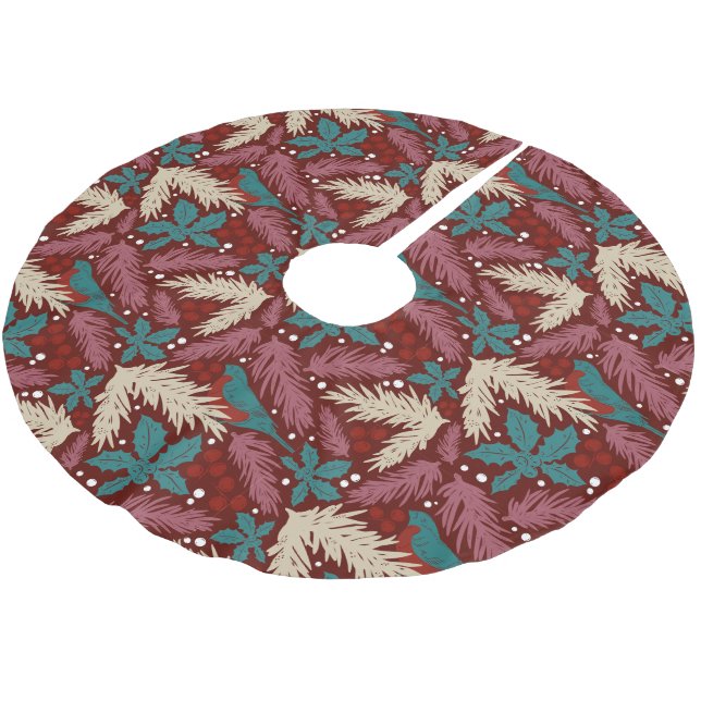 Retro Cosy Christmas Pattern Polyester Weihnachtsbaumdecke (Schrägansicht)