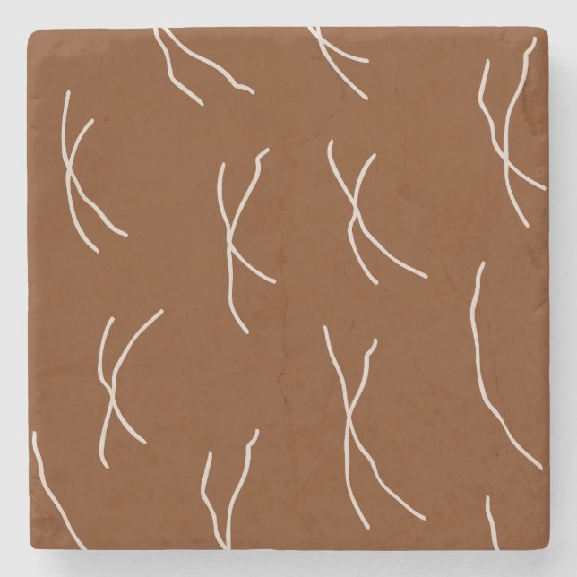 Retro Cottage Abstract Sketchy Lines Dark Brown Steinuntersetzer (Vorderseite)