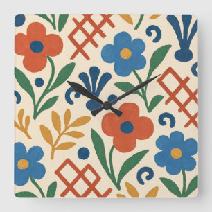 Retro Country Floral Trellis Muster Quadratische Wanduhr