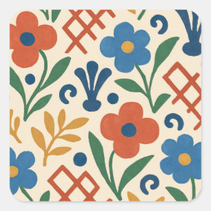 Retro Country Floral Trellis Muster Quadratischer Aufkleber