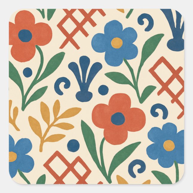 Retro Country Floral Trellis Muster Quadratischer Aufkleber (Vorderseite)