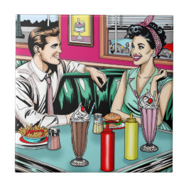 Retro Couple aus den 50er Jahren bei Diner Fliese