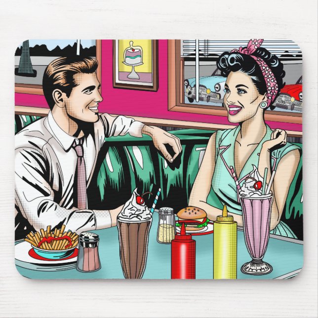 Retro Couple aus den 50er Jahren bei Diner Mousepad (Vorne)