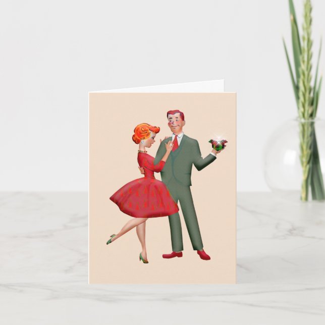 RETRO COUPLE CHRISTMAS ART GREETING CARTE (Devant)