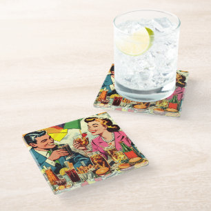 Retro Couple Drinks Comic Glasuntersetzer