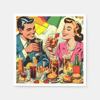 Retro Couple Drinks Comic Serviette