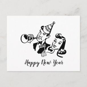 Retro Couple Happy New Year Feiertagspostkarte