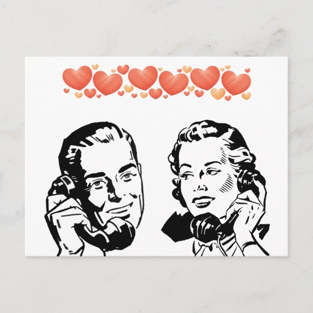 RETRO COUPLE IN LIEBE AUF ROTARY TELEFONPOSTCARD POSTKARTE (Vorderseite)