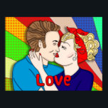 Retro Couple Kissing, Pop der 50er Jahre Art Poster<br><div class="desc">1950er Jahre Retro Couple Kissing Pop Art Style 1950er handgezeichnete Kunst.</div>