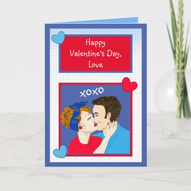 Retro Couple Kissing xoxo Valentinstag Karte (Vorderseite)