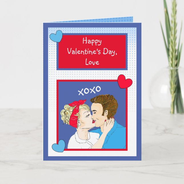Retro Couple Kissing xoxo Valentinstag Karte (Vorderseite)