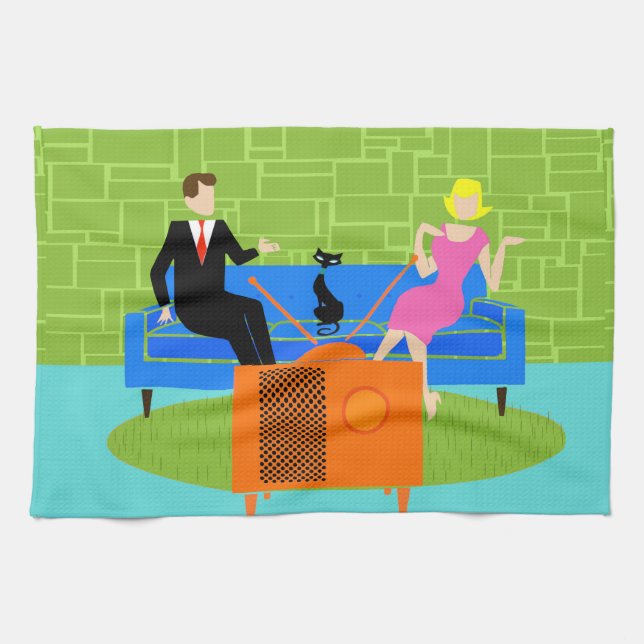 Retro Couple mit Cat Küchentuch (Horizontal)