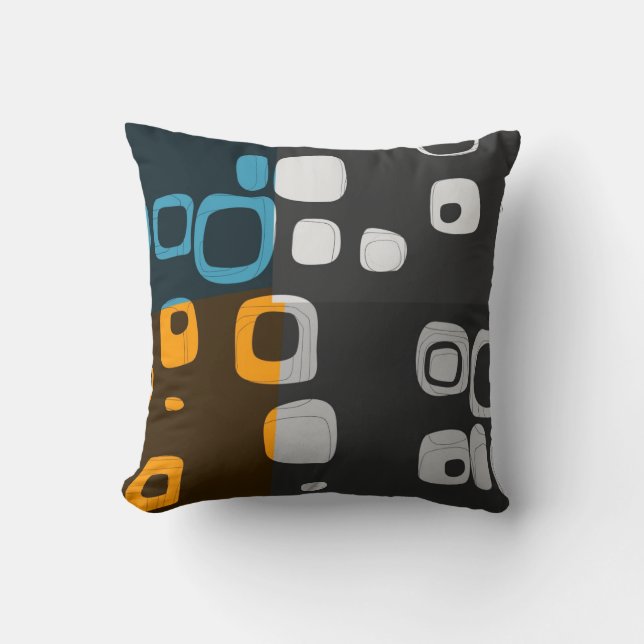Rétro coussin bleu, orange, gris d'art abstrait (Recto)