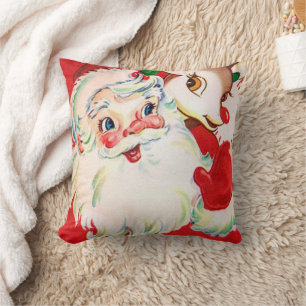Rétro coussin vintage de décor de Noël de cerfs