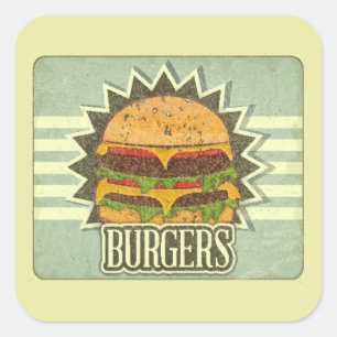 Retro-Cover für Fast-Food-Menü Quadratischer Aufkleber