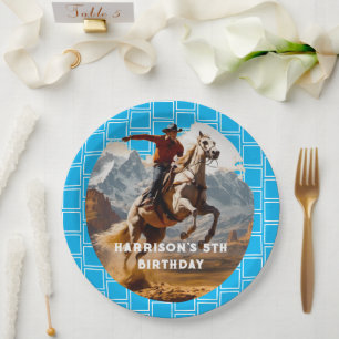 Retro Cowboy and Pferd Western Pappteller