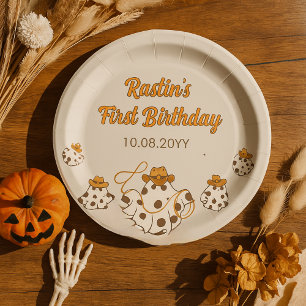 Retro Cowboy Halloween Schachbrettmuster Geburtsta Pappteller