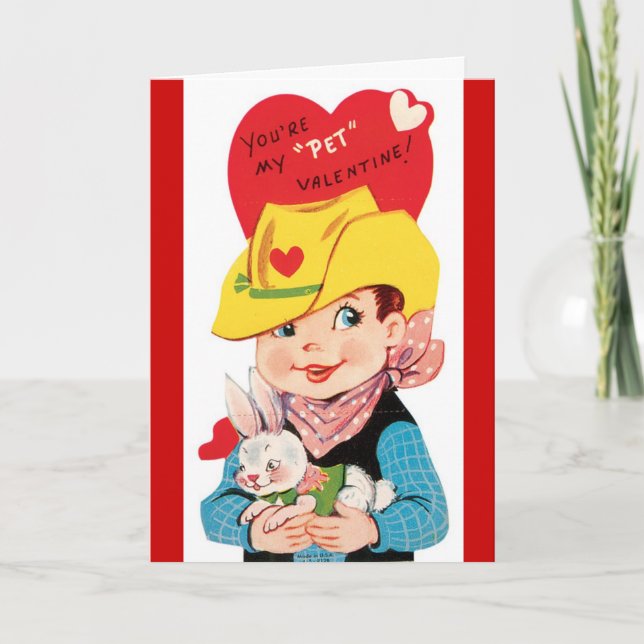 Retro Cowboy mit Valentinstag-Karte Feiertagskarte (Vorderseite)