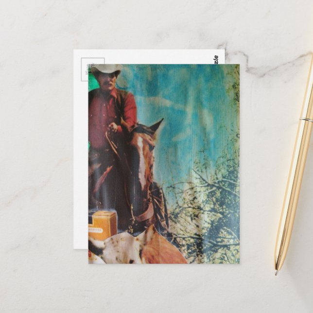 Retro-Cowboy-Mixed-Media-Collage Postkarte (Vorderseite/Rückseite Beispiel)