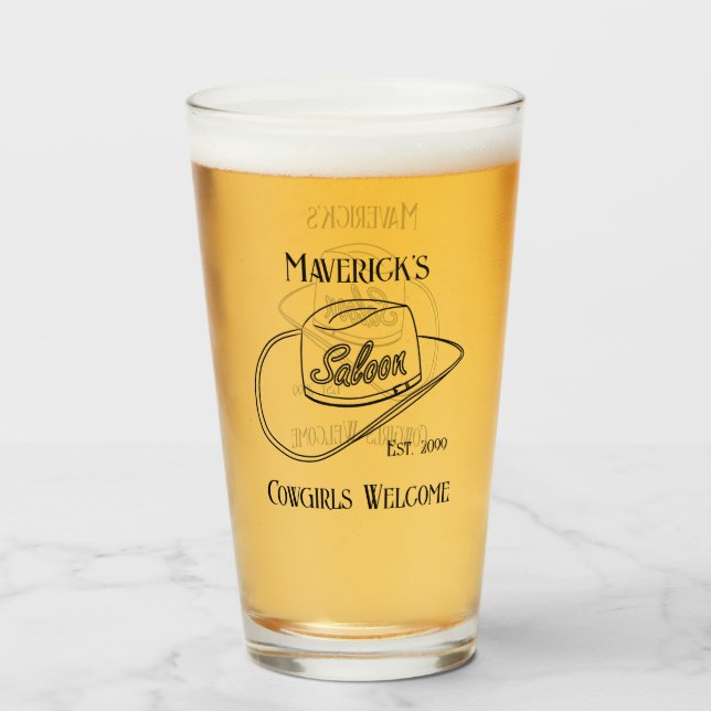 Retro Cowboy Saloon Trinkbehälter Pint Beer Glas (Vorne (Gefüllt))