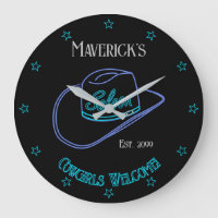Retro Cowboy Saloon Wall Clock Lg.