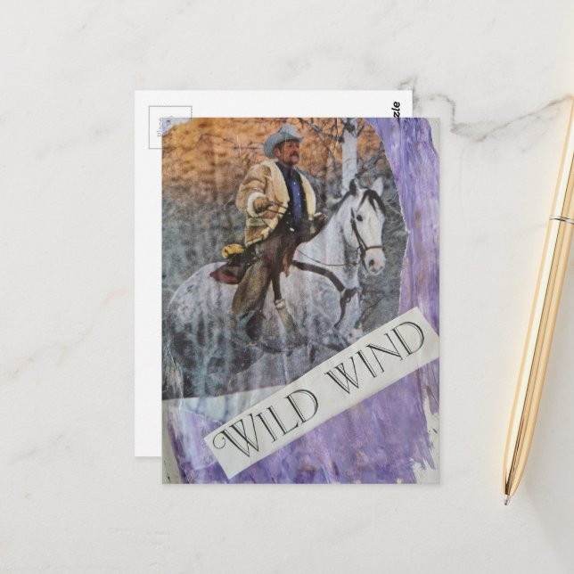 Retro-Cowboy Wilder Wind Postkarte (Vorderseite/Rückseite Beispiel)